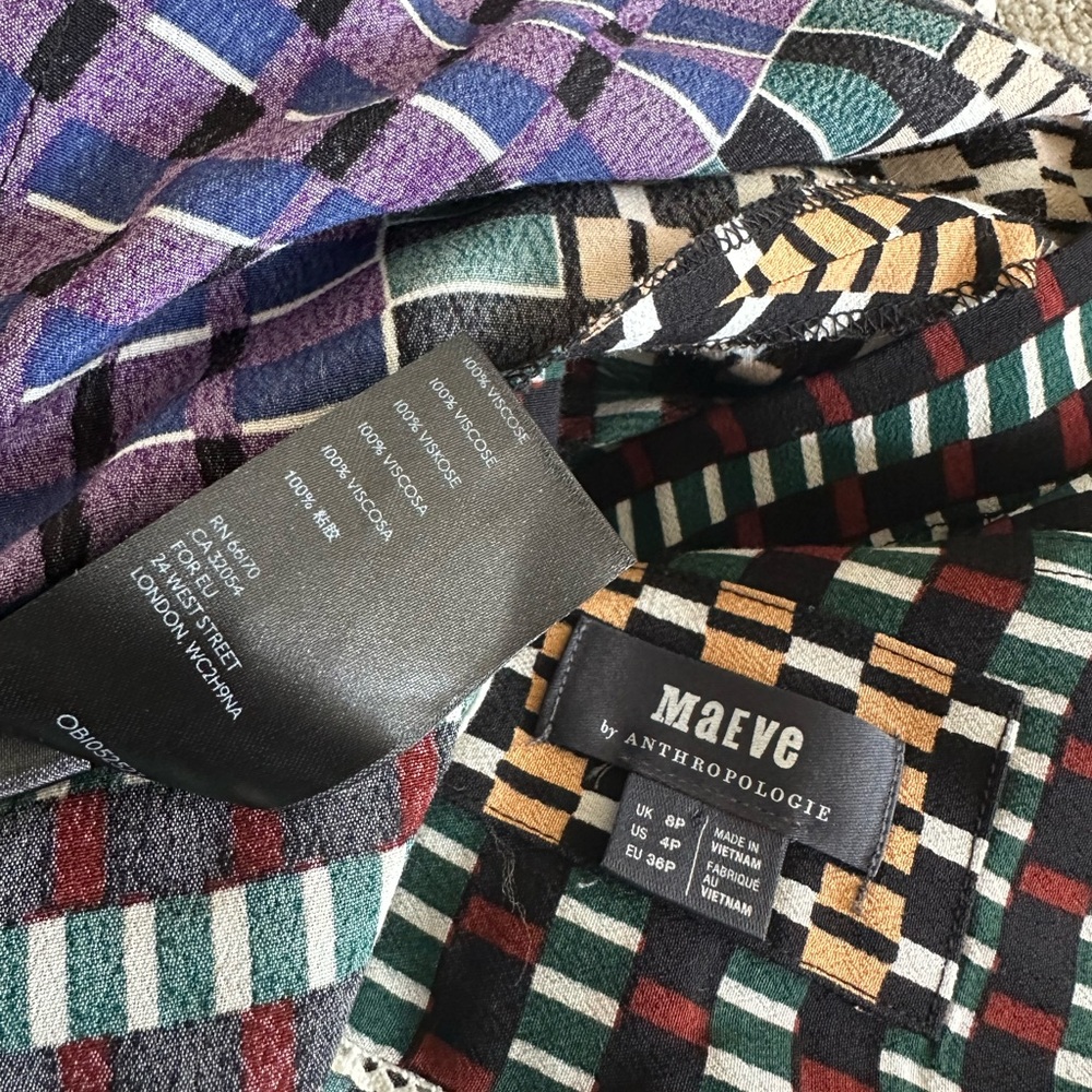 Anthropologie Maeve “Gianna” Geometric Multicolor Retro Faux Wrap Dress 4 Petite - Picture 9 of 9